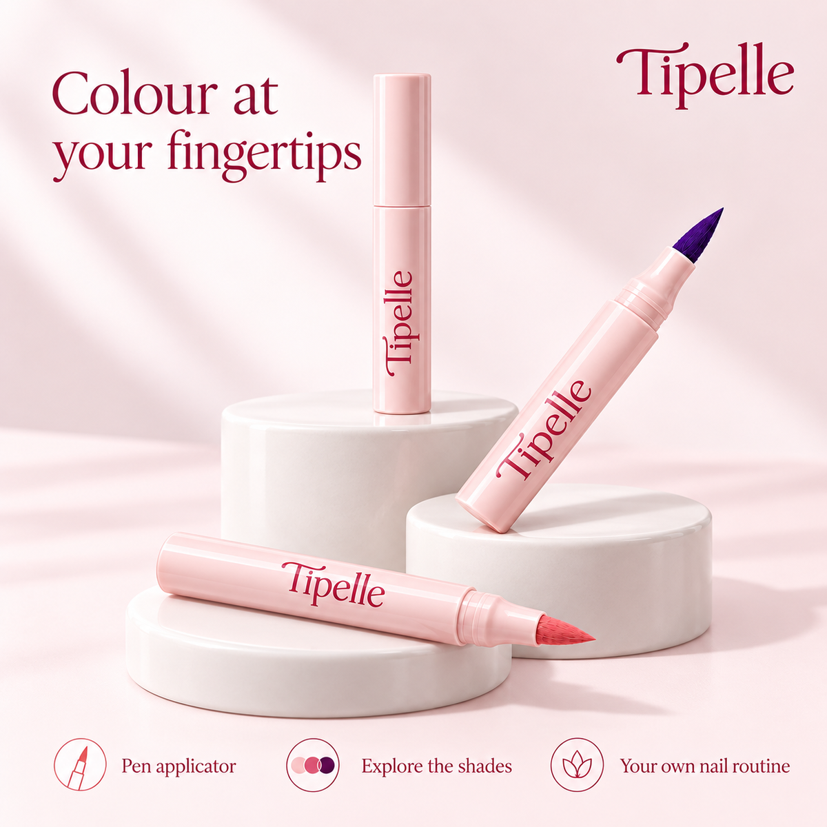Tipelle nail pens with built-in applicator