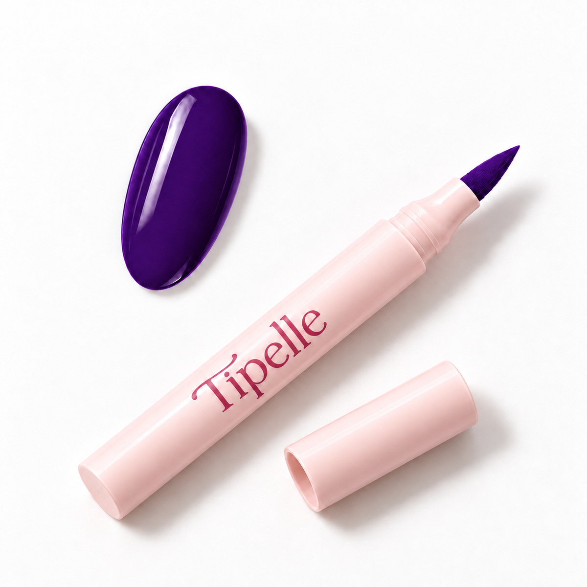 Tipelle Violet Nail Pen in pink packaging with matching shade sample