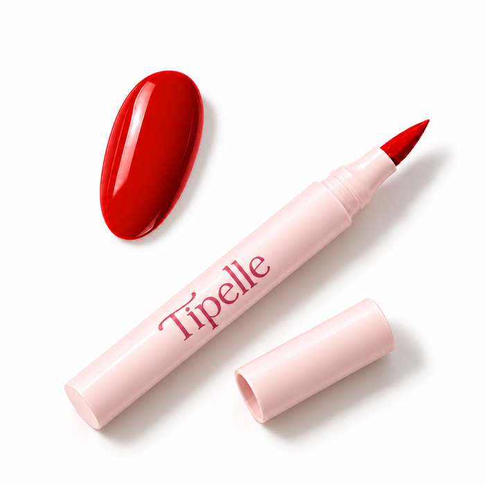 Tipelle Poppy Nail Pen in pink packaging with matching shade sample