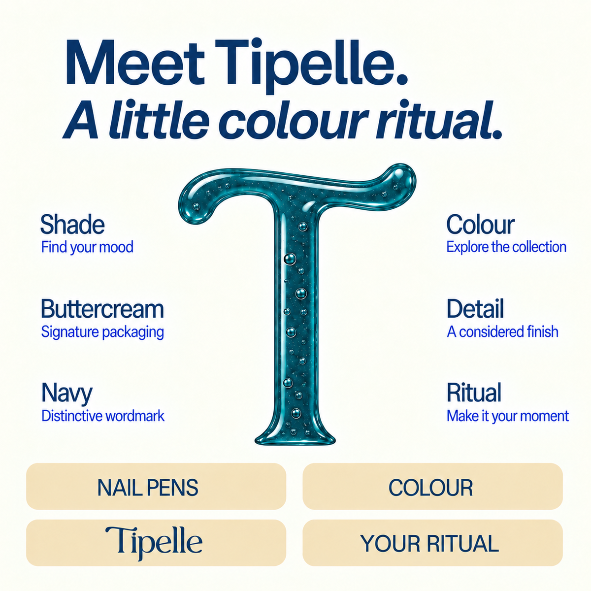 Tipelle Abyss colour ritual — navy and buttercream preview