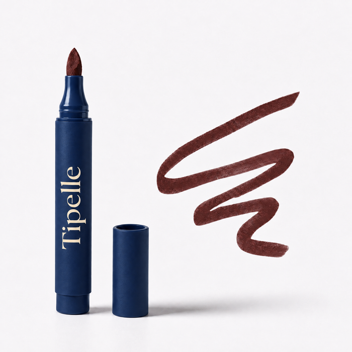Tipelle mocha lip pen navy buttercream original upright composition