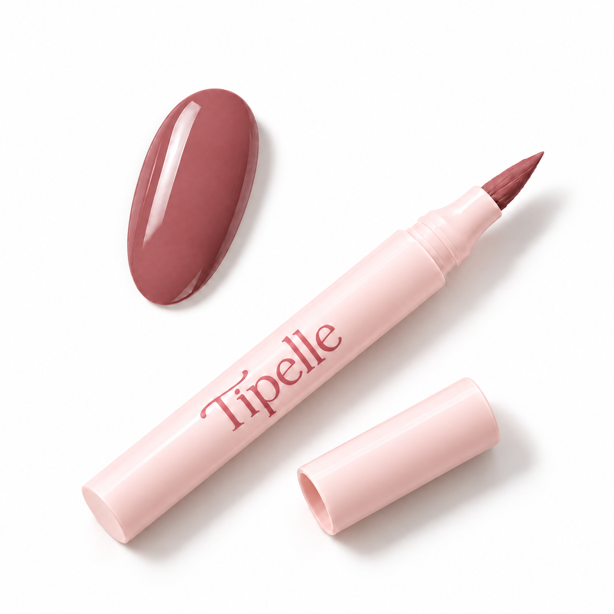 Tipelle Vintage Nail Pen in pink packaging with matching shade sample