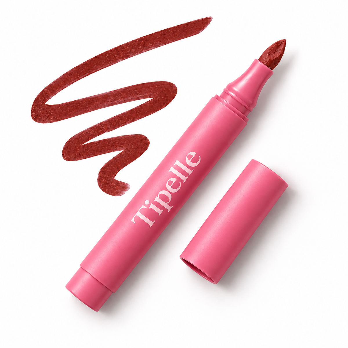 Tipelle Plush Lip Pen in pink packaging with matching shade sample