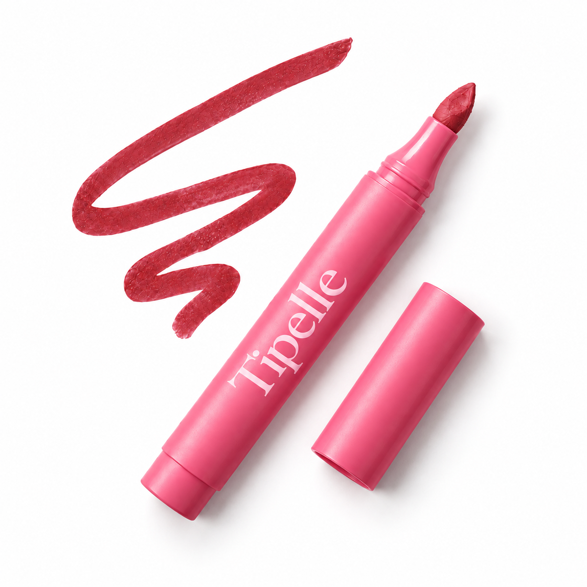 Tipelle Ripe Lip Pen in pink packaging with matching shade sample