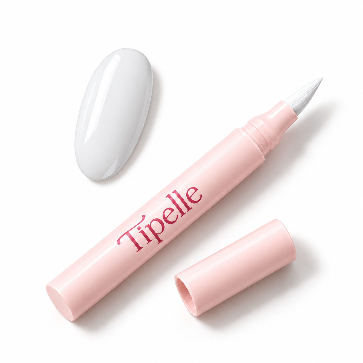 Tipelle Snow Nail Pen in pink packaging with matching shade sample