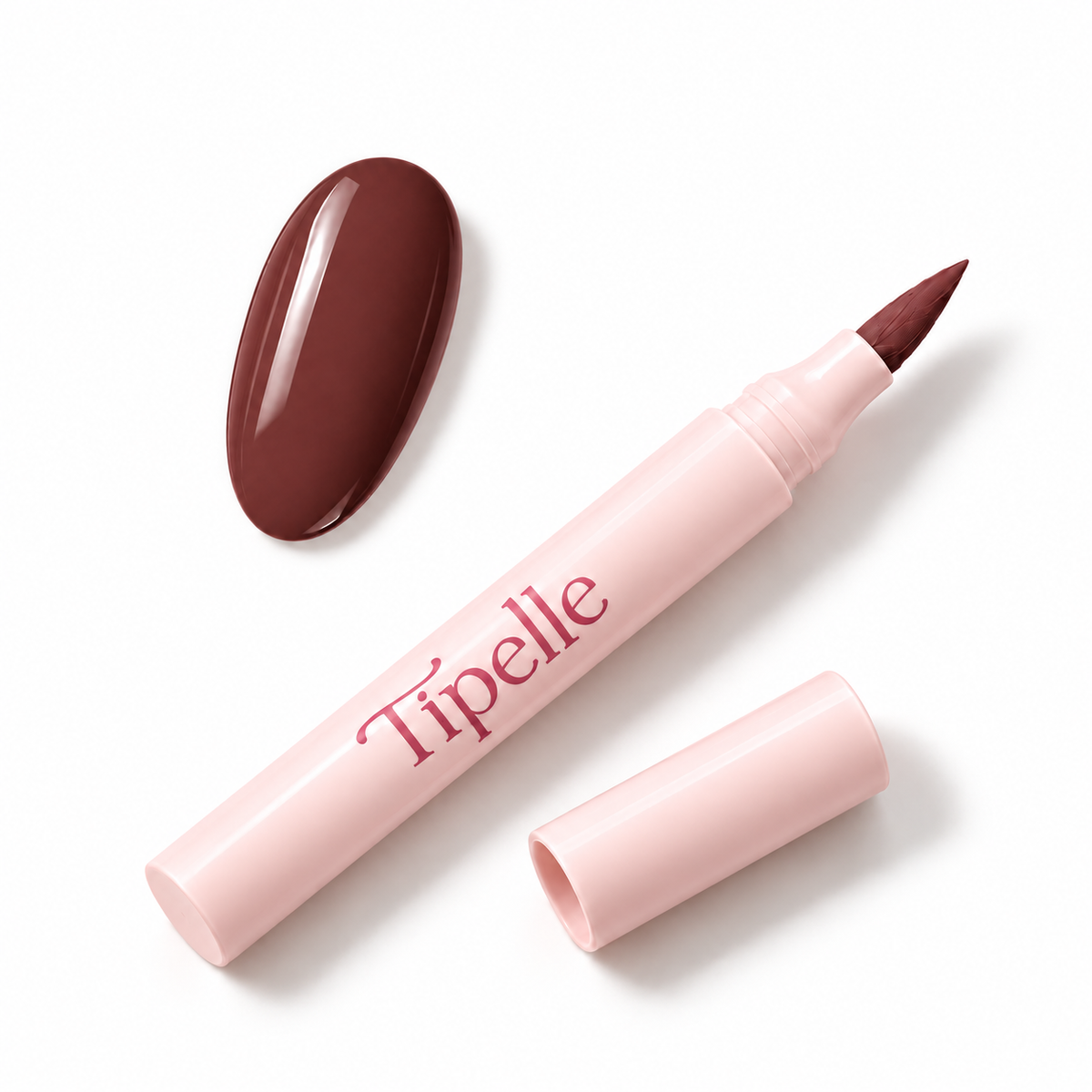 Tipelle Hazelnut Nail Pen in pink packaging with matching shade sample